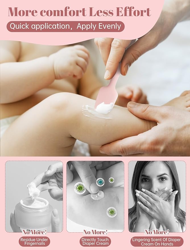 Diaper Cream Spatula, 2 Pack Butt Spatula Baby, Silicone Diaper Cream Applicator, Full-Size and Mini Butt Paste Spatula for Babies, Newborn Baby Necessities (Pink)