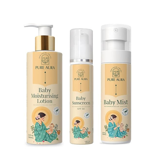 Baby's Summer Protection Bundle, Ayurvedic Sunscreen, Cooling Mist & Moisturizing Lotion, Natural Sun Safety & Hydration for Newborns & Toddlers, Paraben-Free