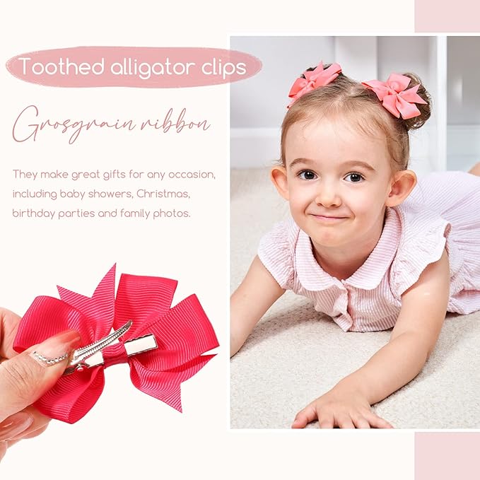 60PCS 3 Inch Hair Bows Grosgrain Ribbon Toddler Hair Accessories with Alligator Clip Bow for Girls Baby Kids Teens In Pairs