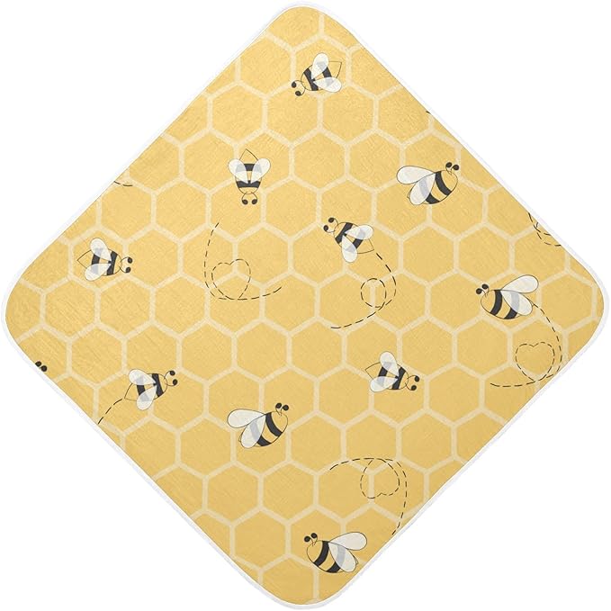 Honey Bees Baby Boys Girls Bath Towel Yellow Bumblebee Beehive Hooded Towels Newborn Toddlers Organic Cotton Washcloths Shower Beach Towel 30 x 30 Inch