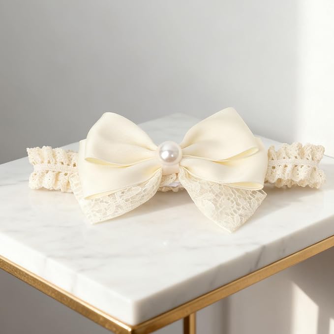 Handmade Baby Girl Headbands in Beige Baby Bows and Floral Lace Headband Bows for Newborns and Toddlers Cute Baby Girl Bows and Newborn Headband Bows