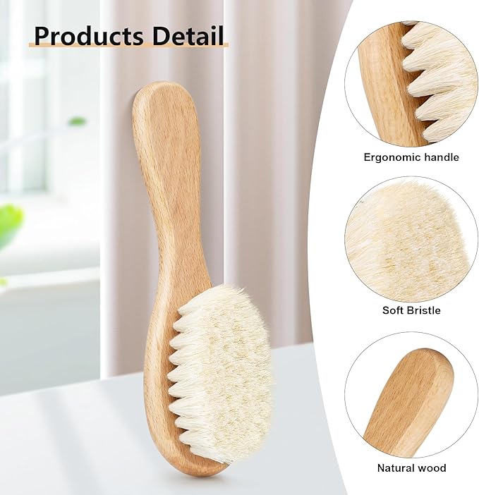 Baby Hair Brush and Comb Set for Newborns & Toddlers | Wooden Baby Brush Set with Soft Goat Bristles l Wood Comb l Purple Cradle Cap Brush| Ideal for Cradle Cap (3 Piece)