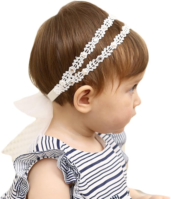 DANMY Baby Girl Super Elastic Headband,Cotton Lace Toddler Hair Band,Infant Soft Turban Hair Accessories Set