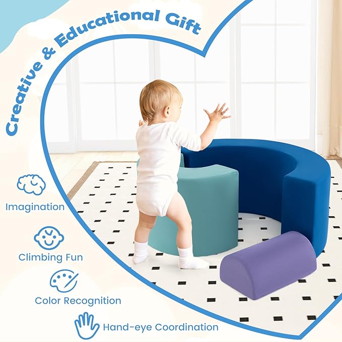 Costzon Rainbow Toddler Climbing Toys Indoor, 3 Pieces Soft Foam Blocks w/Skin-Friendly Suede Fabric Cover, Elastic Sponge Fillings & Smooth Zippers for Crawling Playing, Climbing Blocks for Kids 3+