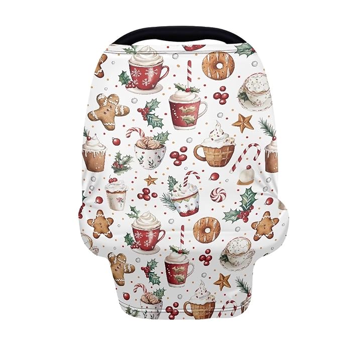 AFPANQZ Christmas Car Seat Covers for Babies Stretchy Lightweight Extra Soft Nursing Cover Breastfeeding Shield Carseat High Chairs Gender Neutral Shopping Carts Infant Baby Beanie and Bags