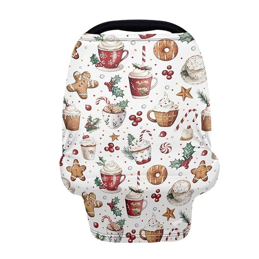 AFPANQZ Christmas Car Seat Covers for Babies Stretchy Lightweight Extra Soft Nursing Cover Breastfeeding Shield Carseat High Chairs Gender Neutral Shopping Carts Infant Baby Beanie and Bags