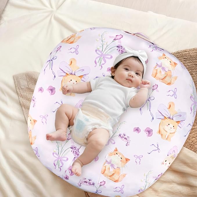Newborn Lounger Cover Baby Girls Boys, Ultra Soft Comfortable Flower Infant Lounger Pillow Slipcover, Easy Removal and Machine Washable, 1 Cover Only (Cute Cat)