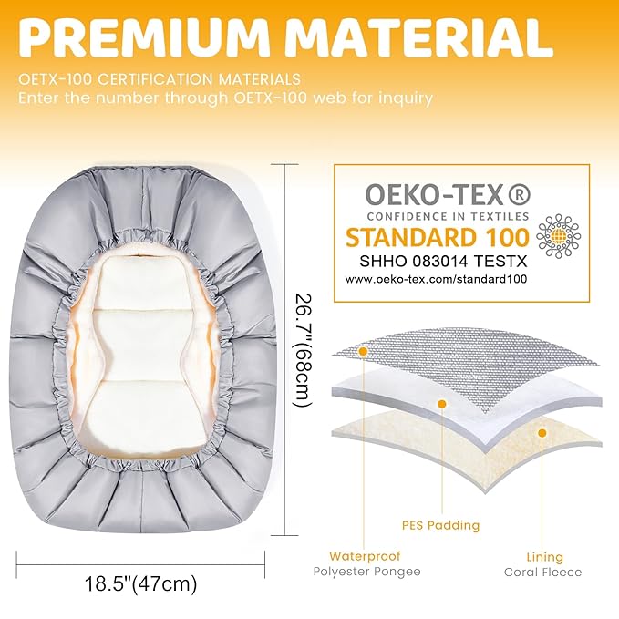 Orzbow Baby Car Seat Cover, Universal Winter Car Seat Cover with Adjustable Collar, Waterproof Carseat Covers Baby with Zipper, Warm Coral Fleece, Detachable and Machine Washable, Light Grey