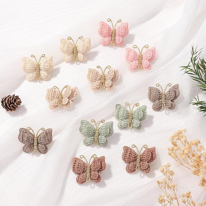 2 Pcs Butterfly Hair Bow Girl, Beige Brown Kid's Cute Hair Clips Barrettes Accessories for Infants Toddlers Baby Kids Fine Hair