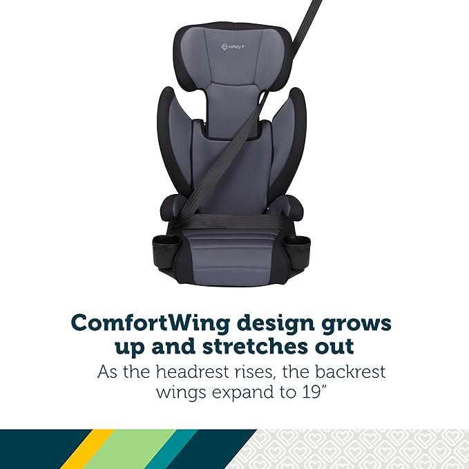 Safety 1st Grow and Go 2-in-1 Booster Car Seat with ComfortWings, Converts High-Back to Backless, 19" Wide, Fits 3 Across, Lightweight, Foldable, Easy-Clean, Cup Holders, 40-100 lbs, Crushed Grape