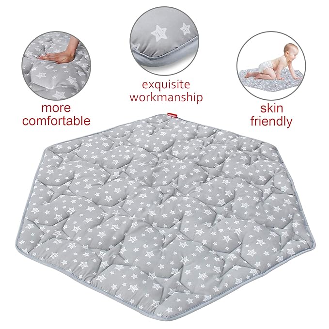 Hexagon Playpen Mat, Baby Playmat Fits Regalo Portable Play Yard 48 Inch and hiccapop 53" PlayPod Playpen, 6 Panel Playpen Mattress Non Slip Pad Mat