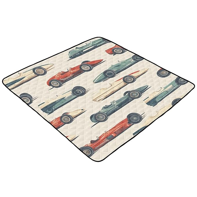 Race Cars Vintage Baby Playmat Washable Playroom Crawling Mat Non-Slip Play Mats for Floor 50x50 Mat
