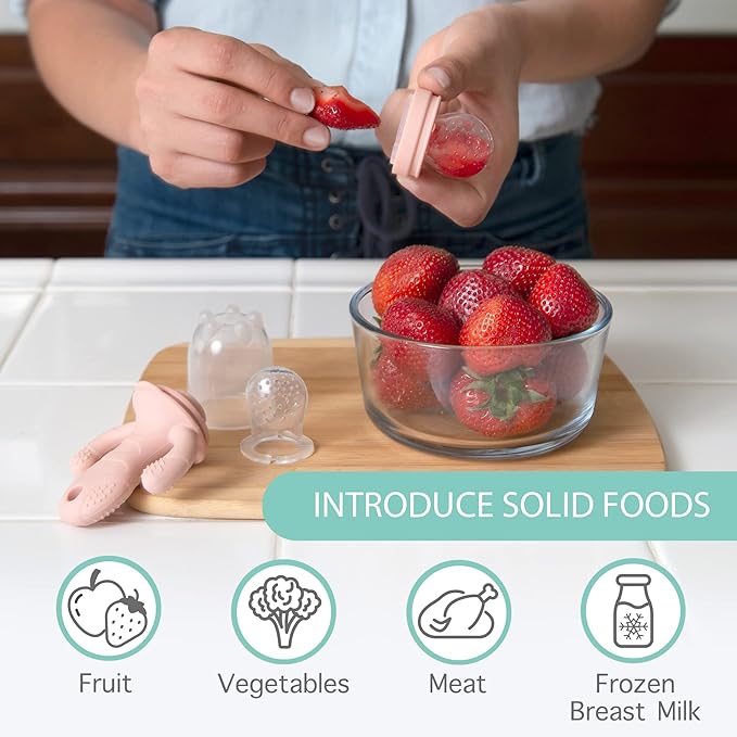 Little Twig Baby Fruit Feeder Pacifier & Teether Set – Silicone Baby Food Feeder with Freezer Tray, BPA Free Teething Toy for Infants, Breast Milk Pops, Fruit & Puree Feeder, Baby Led Weaning Kit