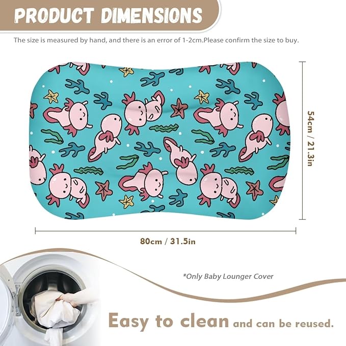 Axolotl Ocean Baby Infant Lounger Cover Girls Boys Newborn Snuggle Me Pillow Covers for 0-12 Months Comfy Covers Nest Soft Crib Mattress Sheets