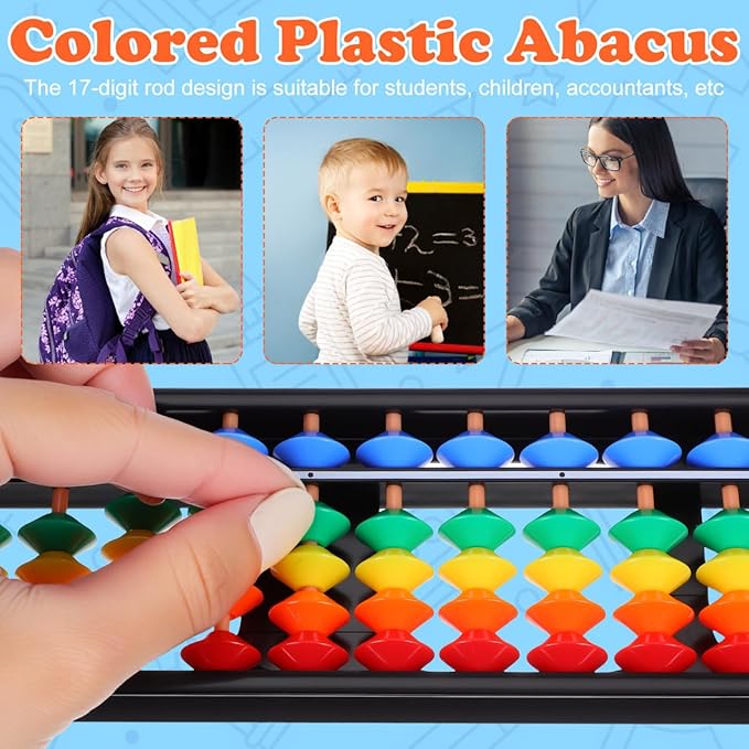 Alipis Arithmetic Abacus Math Counting Toy 17 Digits Rods with Colorful Beads, Chinese Abacus Mathematics Learning Aid Tool