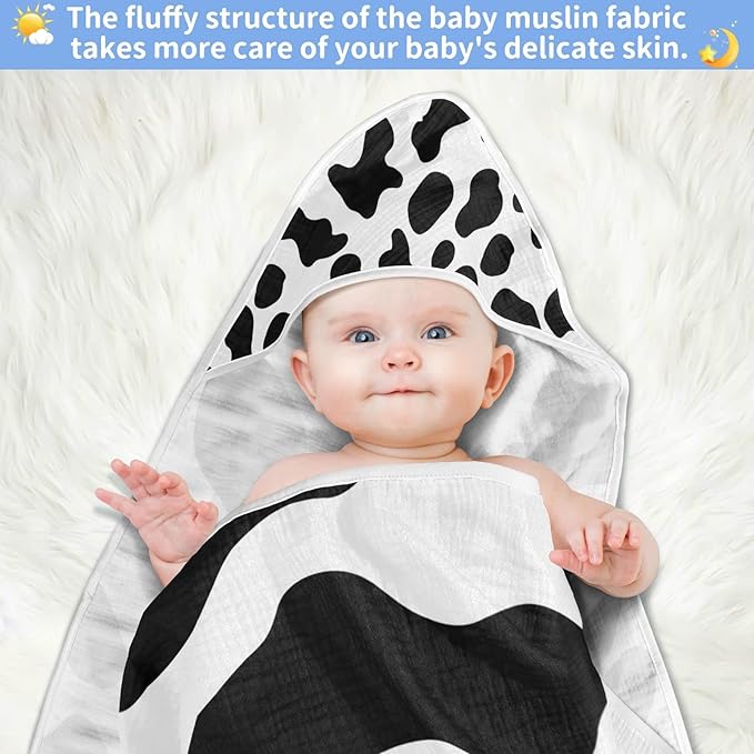 Cow Spots Baby Boys Girls Bath Towel Black White Baby Hooded Towels Newborn Toddlers Organic Cotton Washcloths Shower Beach Towel 35 x 35 Inch