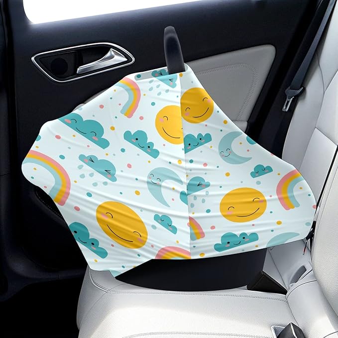 Baby Car Seat Stroller Covers Sun Moon Cloud Rainbow Nursing Cover Breastfeeding Scarf Soft Breathable Stretchy Coverage Carseat Canopy Cover for Boys and Girls Soft Breathable Multi Use