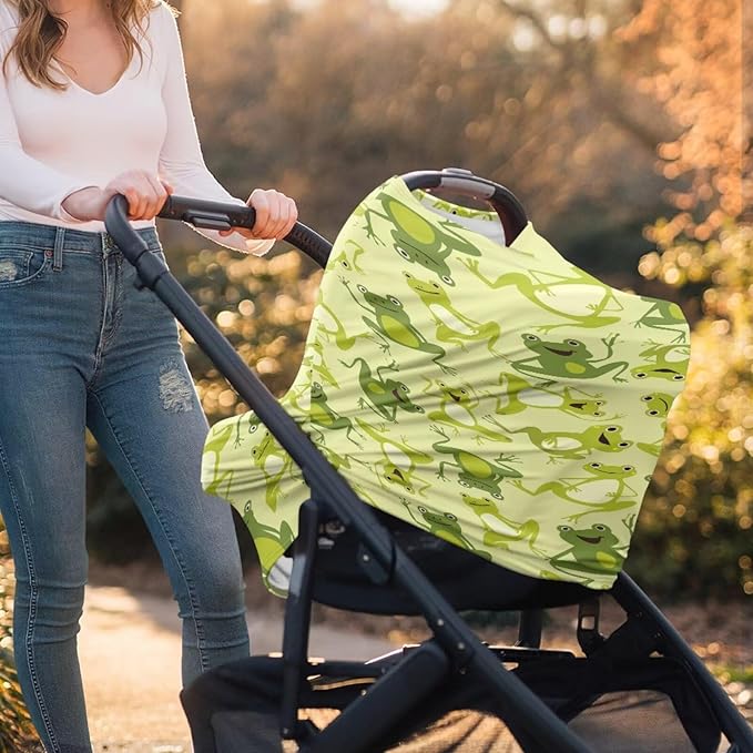 Binienty Funny Frogs Animal Print Infant Stroller Covers for Baby Boys Girls, Stretchy Multi-Use Breastfeeding Scarf for Women Carseat Canopy for High Chair/Shopping Cart/Stroller