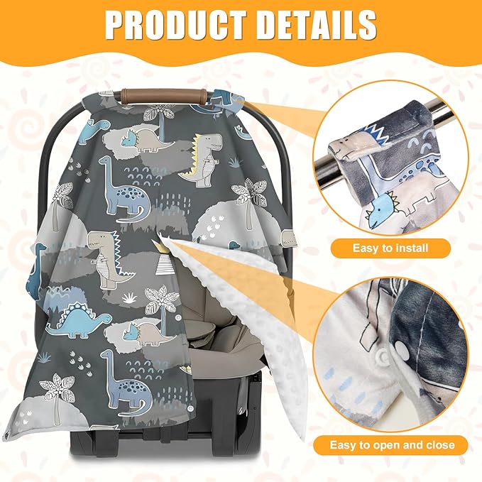 Carseat Covers Baby Boy, Car Seat Cover Baby, Dinosaur Minky Infant Car Seat Covers, Washable Breathable Stroller Cover Nursing Cover, Newborn Shower Gift, 30" x 40"