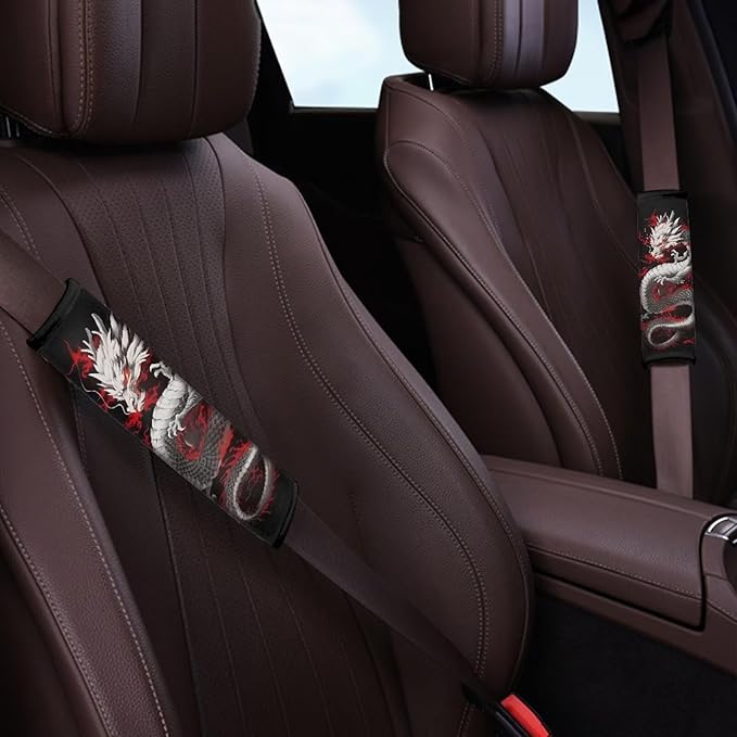 Biyejit Chinese Dragon 2PCS Car Seat-Belt Covers, Comfortable Safety Belt Strap Shoulder Pad for Men or Women, Universal Auto Interior Decor Accessories