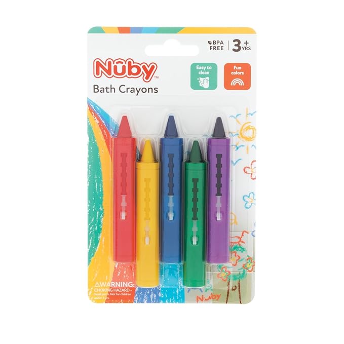 Nuby Bath Crayons for Kids - Washable, Vibrant Colors for Bathtime Drawing - 3+ Years - Kids Bath Toys and Essentials