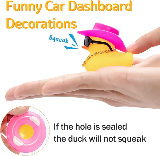 wonuu Car Rubber Duck, Yellow Duck Decoration Dashboard with Sun Hat Swim Ring Necklace Sunglasses for Car Dashboard Decorations