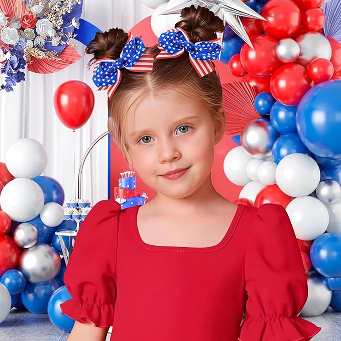 YanJie 4'' 4th of July Bow 2pcs Hair Clips American Flag Hairgrips Girls Patriotic Barrette Red Blue Hair Clips Independence Day Hair Accessories