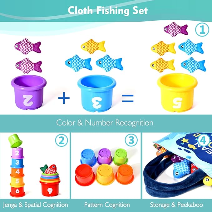 Montessori Toys for 1 Year Old Boy Girl Gifts, Cloth Fishing Game Toddler Toy 1-3, Sorting Learning Baby Toys 6-12-18 Months, Toddler Toys for Baby Easter Gifts