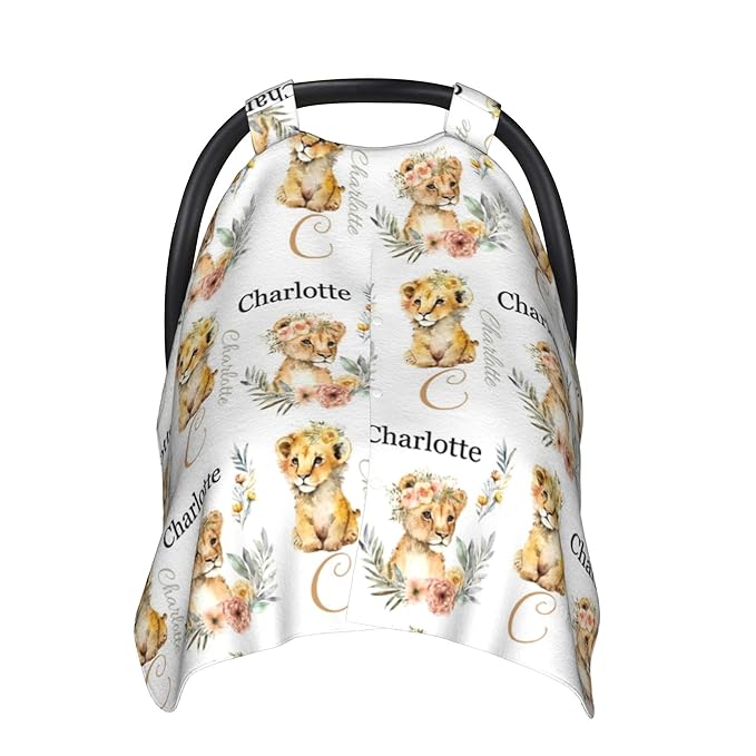 Personalized Winter Carseat Cover for Baby Custom Name Car Seat Canopy for Newborn Baby Boys Girls 2 in 1 Mom Nursing Breastfeeding Covers Lion Minky Baby Carrier Stroller Covers