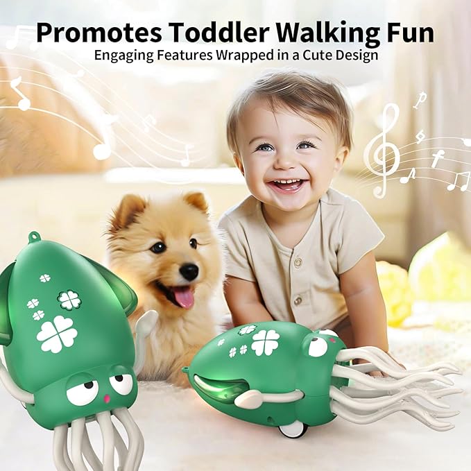 Electric Dancing Octopus Toy with Led Light and Music, Kids Electric Crawling Octopus Tummy Time Toys, Rechargeable Interactive Sensory Toys, for Christmas Birthday Gift (Cyan)