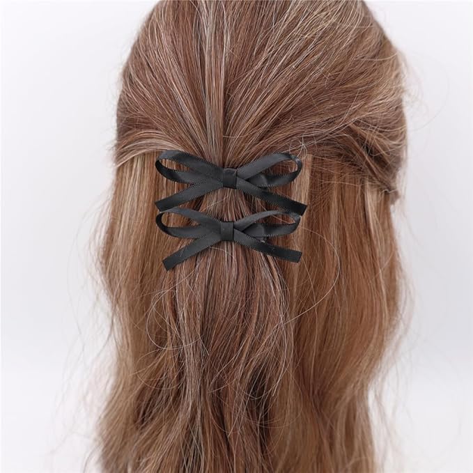24 PCS Small Hair Ribbon Bow Fully Lined Clips for Girls Women Toddler Baby Youth Playful Hairpins Decoration Satin Bows (Black and White)