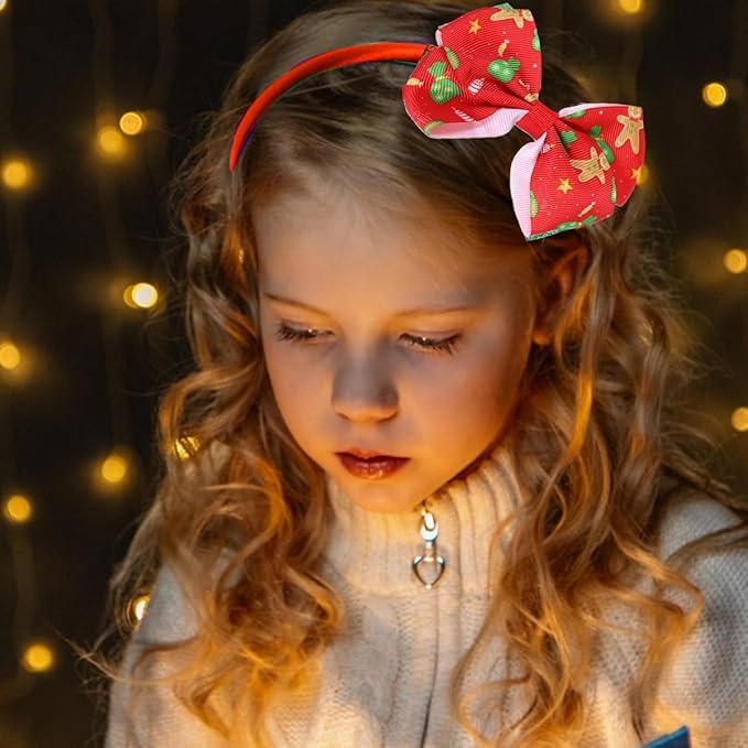 Christmas Bow Headband & 2 Pcs 4 Inch Hair Bows Set, Black School Hair Accessories for Little Toddler School Girls (Red Christmas)