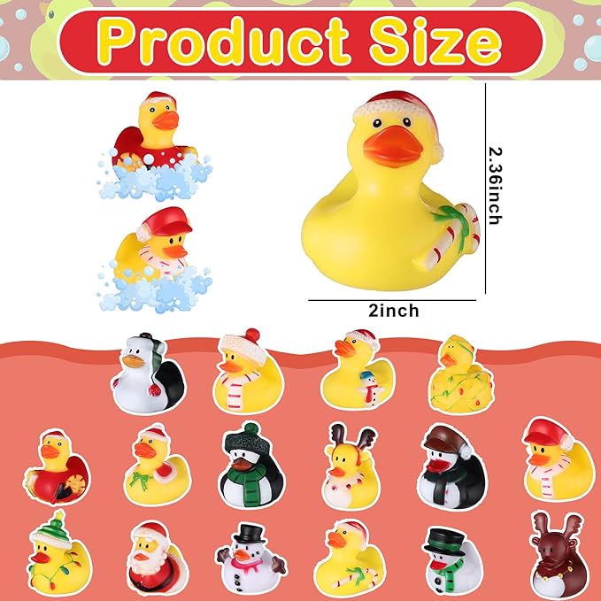 Sratte 16 Christmas Rubber Duck Bulk, Mini Santa Rubber Duck Bath Toys Assorted Xmas Party Decorations for Christmas Party Favors Stocking Stuffers Gifts for Coworkers Class (Simple Style)