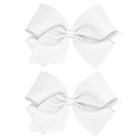 Wee Ones Girls 2 Pack Grosgrain Hair Bows with Plain Wrap Centre on a Wee Stay No Slip Clip, King, White