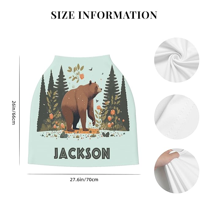 Personalized Bear Baby Car Seat Cover with Name,Multi-Use Canopy for Nursing, Strollers,Shopping Carts,Customized Breastfeeding Cover, Full Privacy,Infant Stroller Cover
