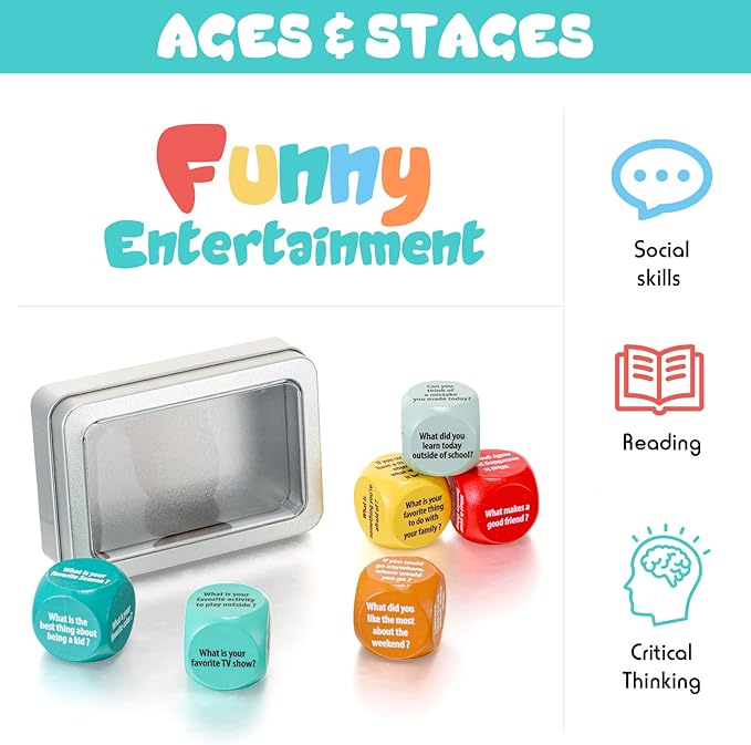 Simgoing 6 Pcs Conversation Cube Ice Breaking Supplies Table Talk Topic Cube Social Emotional Learning Activities Wood Conversation Starter Dice with Tin Box for Kid Counselor Therapist
