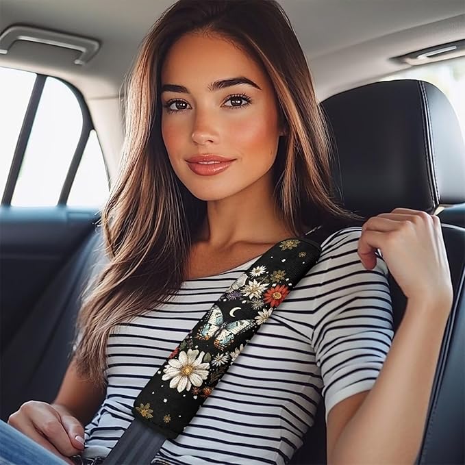 Seat Belt Cover Pad 2 Packs Car Seat Strap Shoulder Pads Floral Comfort Neck Pad Protector Compatible with All Cars and Backpack Travel Gifts for Friends Lovers