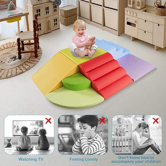 7-Piece Foam Climbing Blocks for Toddlers & Babies 1-5: Ultimate Indoor Play Toy Set with Soft PU Leather, Safe Crawling, Walking & Sensory Motor Skills Activity Blocks