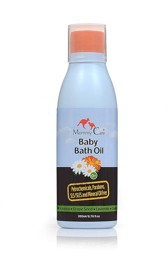 Mommy Care Organic Baby Bath Oil Pure Natural Essential Oils, Calming, Hydrating, Newborn Bathing Oil to Restore your baby’s natural skin moisture. Great for irritated or dry skin. 6.76 oz