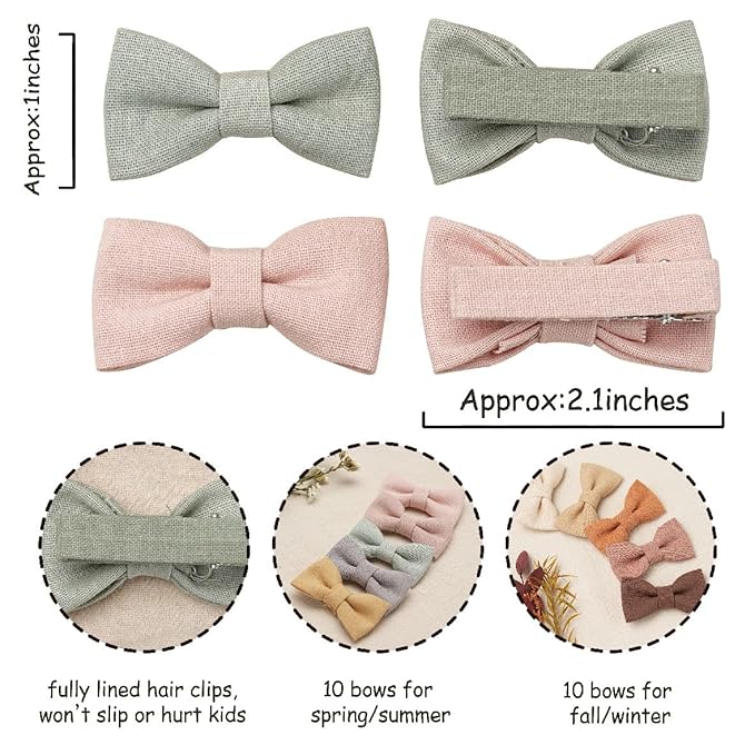 FANCY CLOUDS Baby Hair Clips with Baby Girl Bows,20pc Boutique Handmade Fully Lined Hair Barrettes Hair Accessories for All Age Girls Toddlers Infants