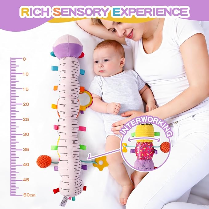Baby Toys 0-6 Months, Musical Toys for Purple Caterpillar, Infant Stuffed Animal Soft Sensory Toys with Crinkle、 Rattles and Textures, Tummy Time Toys for Newborn Boys Girls 0 3 6 12 Months