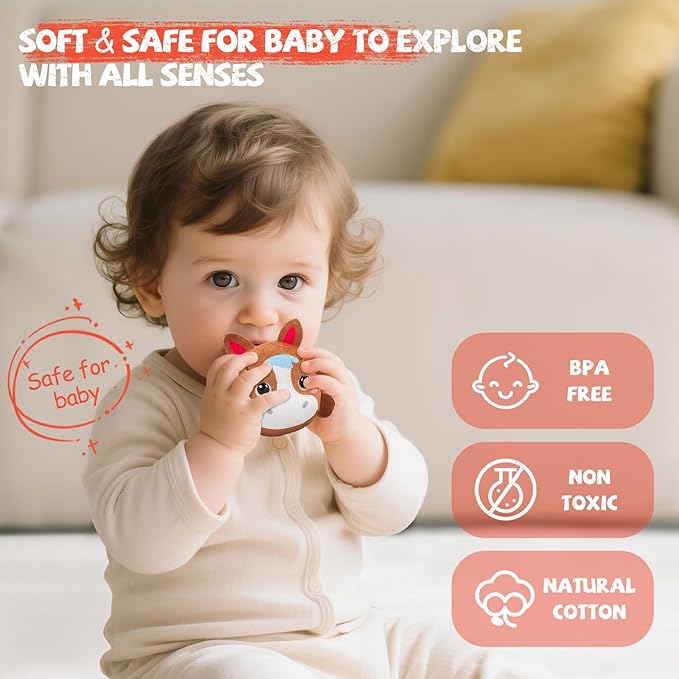 Vanvimen Musical Baby Toys 6-12 Months, Surprise Barn with 7 PCS Stuffed Farm Animals, 4 Mode Sound and LED Lights, Montessori Sensory Toys for 6 12 Months, Ideals 6 7 8 9 Month Old Baby Gifts Toy