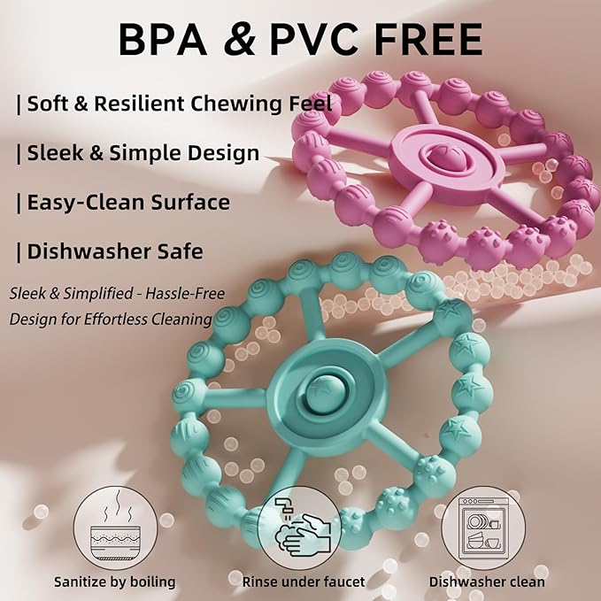 5 Pack Stylish Silicone Baby Teething Toys: 4 Teething Rings and Extra Silicone Clip, Teething Rings for Babies 0-6 Months 6-12 Months, Toddler Teether, Baby Essentials Girl, Infant Teething Relief