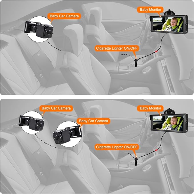 Baby Car Camera for 2 Kids 1080P Split-Screen Monitor Dual Cam Rear-Facing Cameras IR Night Vision 360° Rotatable Backseat Screen, Car Seat Mirror Alternative (0079 with 6.86in Monitor)