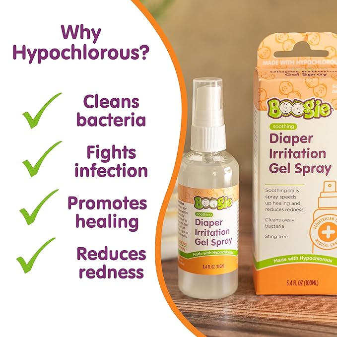 Boogie Hypochlorous Acid Diaper Irritation Gel Spray - 3.4 oz - Baby Essentials for Diaper Rash, Soothing Cleansing Spray