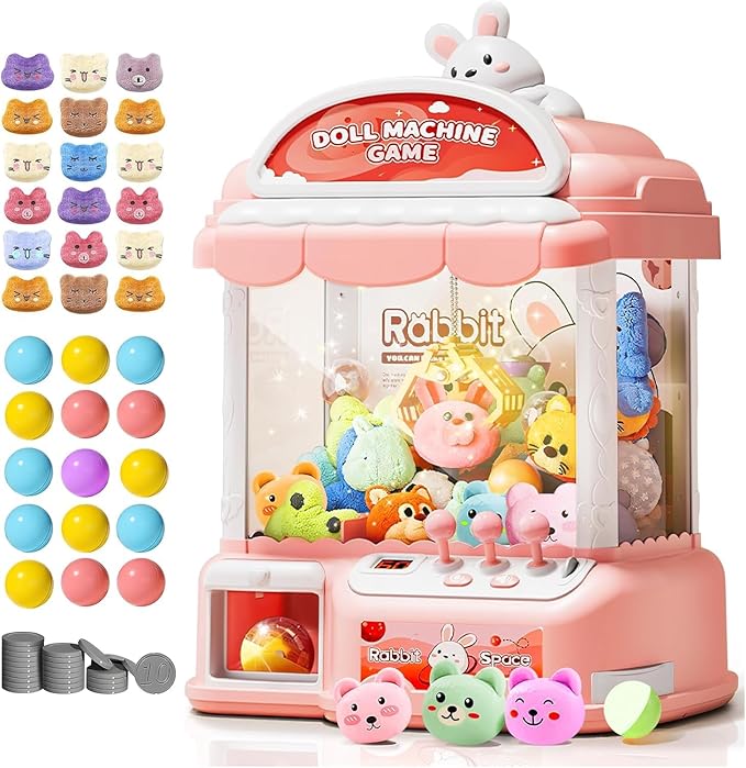 Large Claw Machine for Kids, Musical Electronic Arcade Game Console with Adjustable Sound, Christmas and Birthday Gift for Kids, Includes 30 Toys & 24 Game Coins & 20 Surprise Eggs