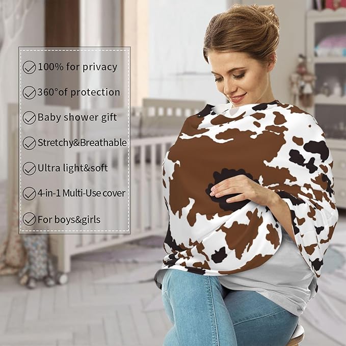 Brown Cow Print Baby Car Seat Covers, Cow Print Western Baby Stuff Multi-use Carseat Canopy for Boys and Girls Stretchy Infant Carseat Cover Shower Gifts