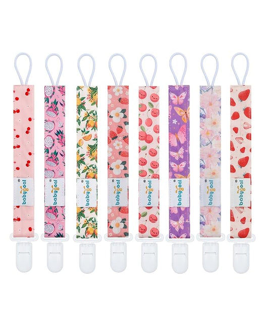 babygoal Fruit Pacifier Clips, 8 Pack Binky Paci Holder Clips Fits for Most Baby Pacifiers and Binkies