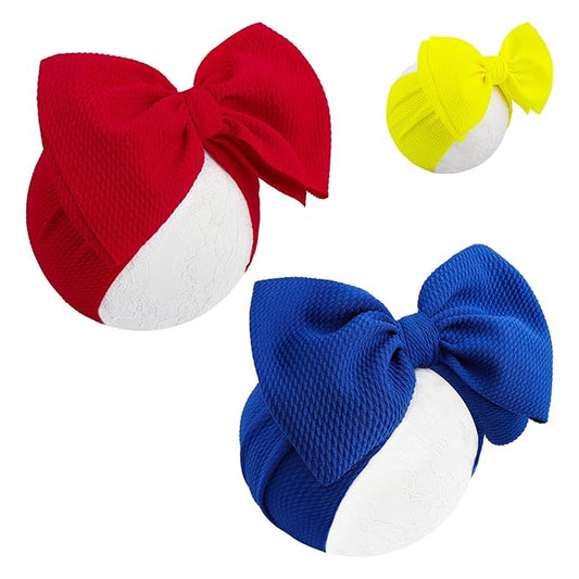 YanJie 3PCS 7'' Baby Girl Headbands Big Bows Soft Infant Toddler Headbands Baby Hair Bows Elastics Hairbands Newborn Kids Red Yellow Blue
