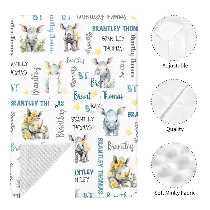 Personalized Winter Baby Car Seat Cover with Name Rhinoceros Car Seat Cover for Baby Seat or Stroller Custom Infant Car Seat Covers Rhino Minky Blankets Nursing Cover Breastfeeding Scarf